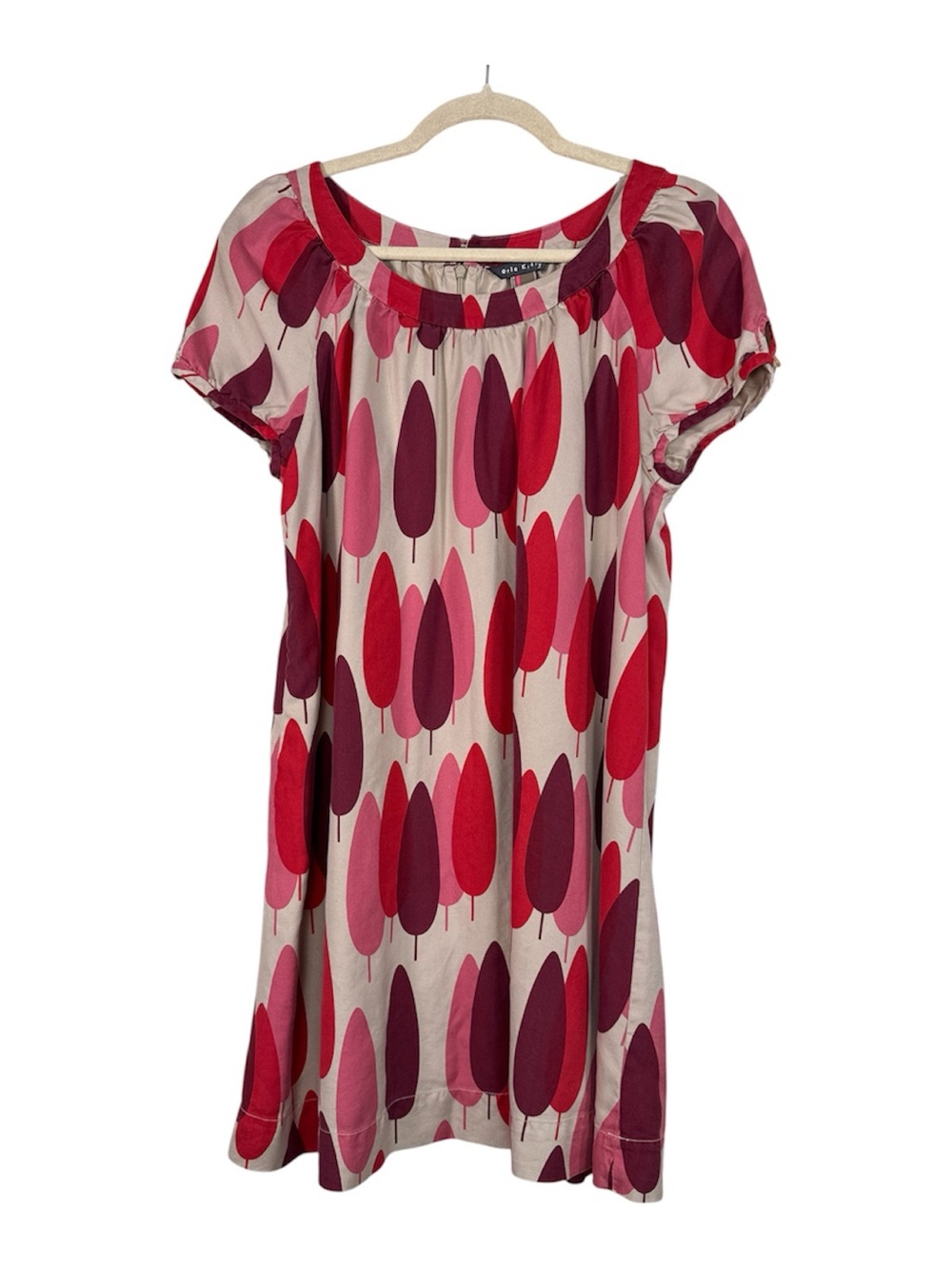 Orla Kiely Pink Red Tree Print Mod Babydoll Mini Dress Womens 4 Y2K Retro Casual
